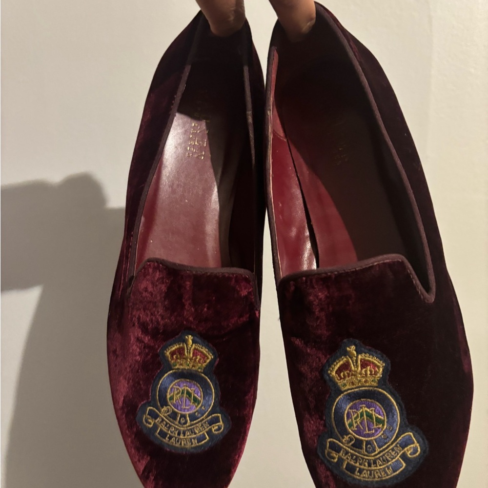 Ralph Lauren Velvet Loafers with Embroidered Crest
